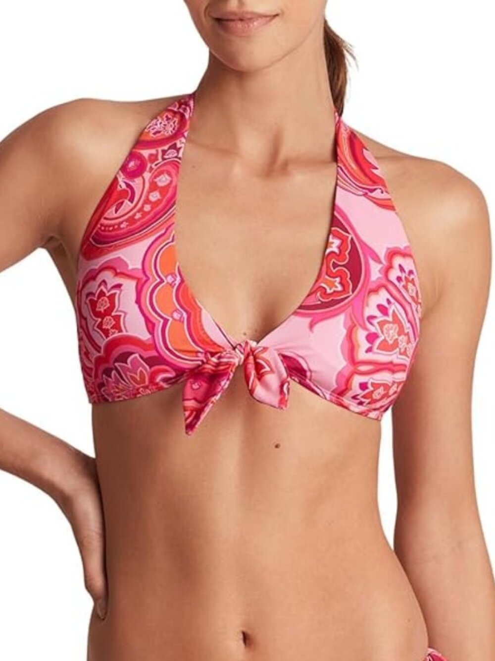 NWT Lauren Ralph Lauren Provence Paisley Tie Front Halter Bikini Top Pink  4